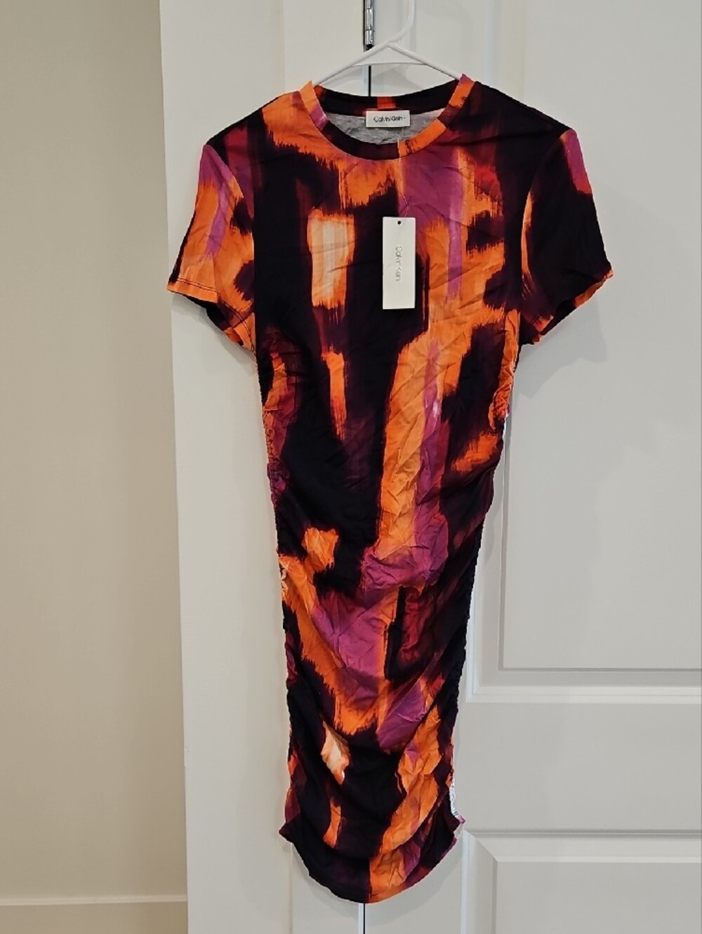 Calvin Klein Women's Orange & Purple Tie-Dye Midi Dress